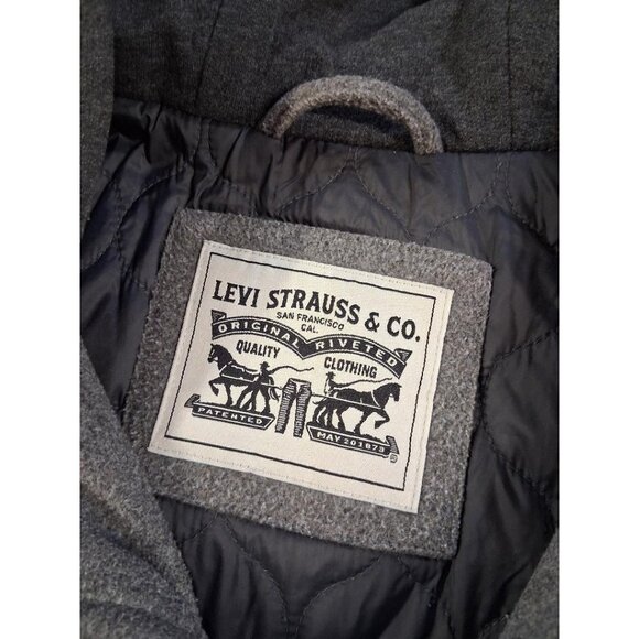 Levis Mens Gray Wool Blend Military-Style Jacket Full-Zip Size L Shoulder Button - Picture 12 of 16